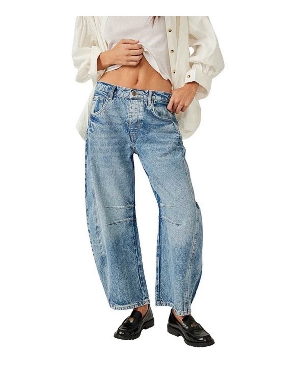 WE THE FREE Good Luck Mid Rise Barrel Jeans Distressed  FREE PEOPLE Size 29